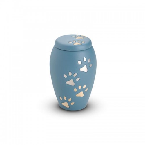 Brass - Pet Keepsake Urn (Blue with Gold and Silver Pawprints)